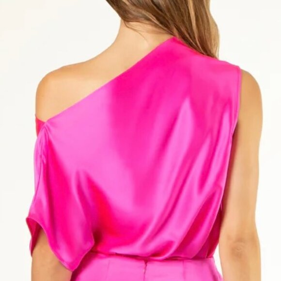 NWT MICHELLE MASON 100% Silk Asymmetrical Drape Pleat One Shoulder Pink Top Sz 2 - Picture 2 of 3